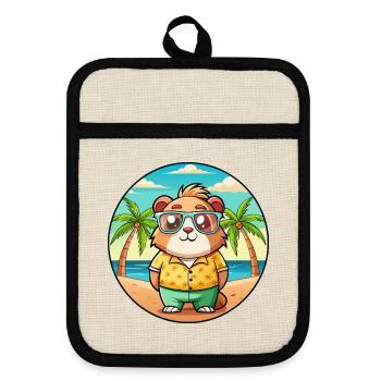 Cochon d’Inde Drôle Dessin Animé Plage Été Lunettes de soleil - Maniques avec dos en caoutchouc - lin/noir  - Devant