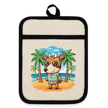 Okapi Lustige Cartoon Sommer Strand Sonnenbrille - Topflappen mit Gummirückseite - Leinen/Schwarz  - Vorne