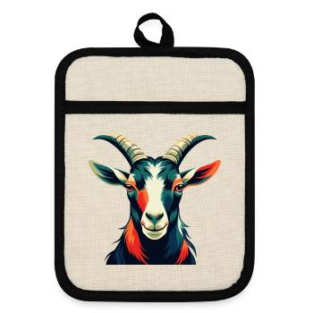 Goat Cartoon Character Colorful Pet Animal - Pot holders with rubber back - linen/black  - Front