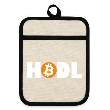 Bitcoin HODL Mode: Enabled - Pot holders with rubber back - linen/black  - Front