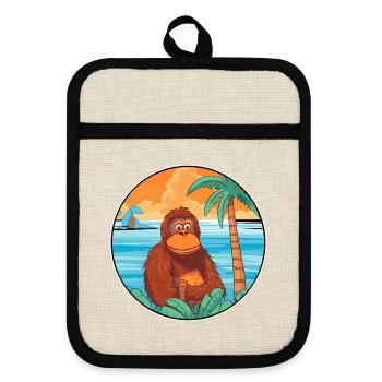 Orang-Utan Aquarell Cartoon Kawaii Clipart Tier - Topflappen mit Gummirückseite - Leinen/Schwarz  - Vorne