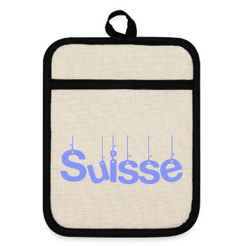 SCHWEIZ. HUMOR. LAND. FLAGGE. GENF. LAUSANNE - Topflappen mit Gummirückseite - Leinen/Schwarz  - Vorne