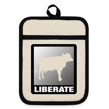 Liberate Vegan Animal Liberation Kuh - Topflappen mit Gummirückseite - Leinen/Schwarz  - Vorne