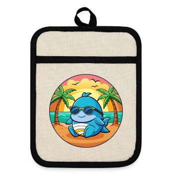 Wal Lustige Cartoon Sommer Strand Sonnenbrille - Topflappen mit Gummirückseite - Leinen/Schwarz  - Vorne
