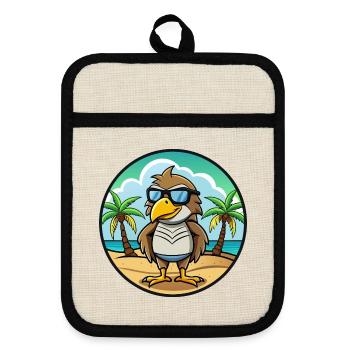 Hawk Funny Cartoon Summer Beach Sunglasses Sticker - Pot holders with rubber back - linen/black  - Front