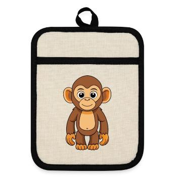 Chimpanzé Mascotte mignonne Personnage de dessin animé Kawaii - Maniques avec dos en caoutchouc - lin/noir  - Devant