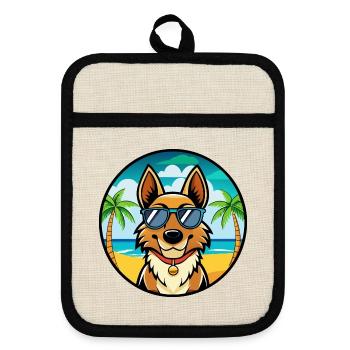 Roi Berger Chien Race Dessin Animé Lunettes De Soleil Plage - Maniques avec dos en caoutchouc - lin/noir  - Devant