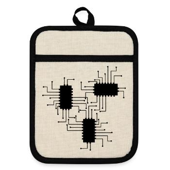 electrician electrical electronics occupation voltage CPU - Pot holders with rubber back - linen/black  - Front