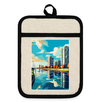 Almere Niederlande Vintage Reiseplakat Souvenir - Topflappen mit Gummirückseite - Leinen/Schwarz  - Vorne