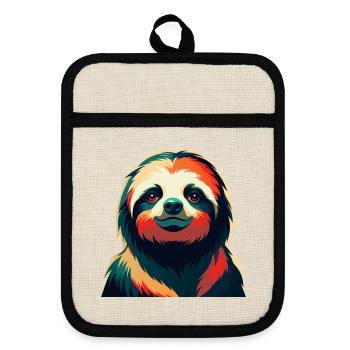 Sloth Cartoon Character Colorful Pet Animal - Pot holders with rubber back - linen/black  - Front