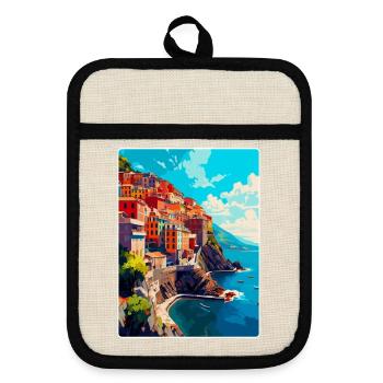 Cinque Terre Italien Vintage Reise Poster Souvenir - Topflappen mit Gummirückseite - Leinen/Schwarz  - Vorne