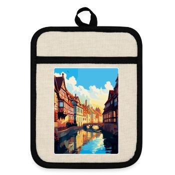Colmar France Vintage Travel Poster WPA Souvenir - Pot holders with rubber back - linen/black  - Front