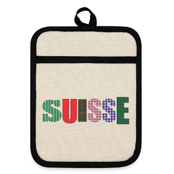 SUISSE. PAYS - Maniques avec dos en caoutchouc - lin/noir  - Devant