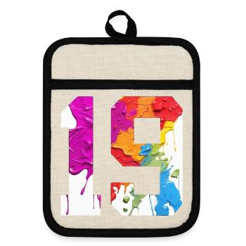 COLORED NUMBER 19 COLORFUL 19TH BIRTHDAY - Pot holders with rubber back - linen/black  - Front