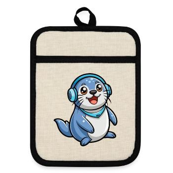 Seal Funny Cartoon Character Musique de casque - Maniques avec dos en caoutchouc - lin/noir  - Devant