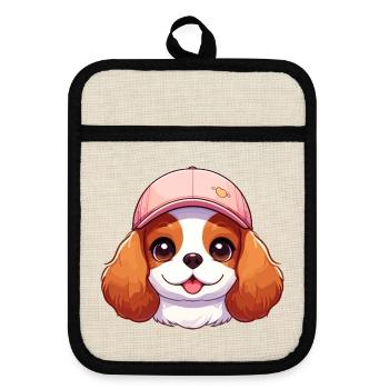 Cavalier King Charles Hund Hund - Rosa Mütze - Topflappen mit Gummirückseite - Leinen/Schwarz  - Vorne