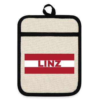Linz City in Austrian Flag - Pot holders with rubber back - linen/black  - Front
