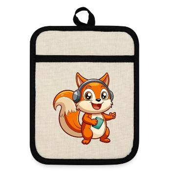 Squirrel Funny Cartoon Character Headphone Music - Pot holders with rubber back - linen/black  - Front