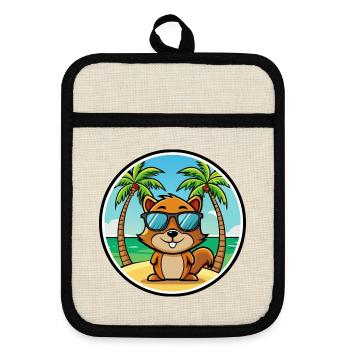 Écureuil Drôle Dessin Animé Plage Été Lunettes de soleil - Maniques avec dos en caoutchouc - lin/noir  - Devant
