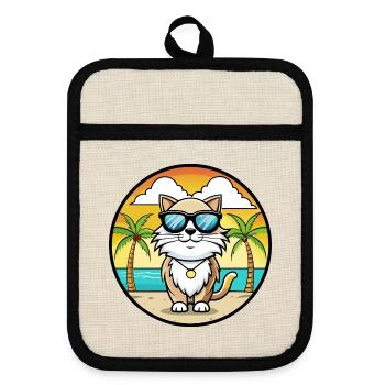 Birma Heilige Katzenrasse Cartoon Sonnenbrille Strand - Topflappen mit Gummirückseite - Leinen/Schwarz  - Vorne