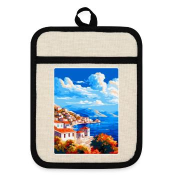 Hydra Grèce Vintage Voyage Poster WPA Souvenir - Maniques avec dos en caoutchouc - lin/noir  - Devant