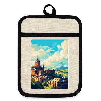 Edinburgh Scotland Uk Travel Poster Souvenir WPA - Pot holders with rubber back - linen/black  - Front