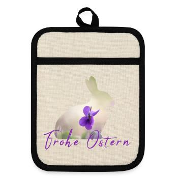 Ostern Frohe Ostern - Topflappen mit Gummirückseite - Leinen/Schwarz  - Vorne