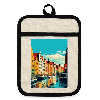 Gdansk Pologne Affiche de voyage vintage WPA Souvenir - Maniques avec dos en caoutchouc - lin/noir  - Devant