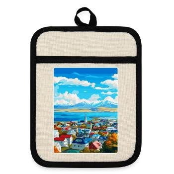 Reykjavik Islande Poster de voyage vintage souvenir - Maniques avec dos en caoutchouc - lin/noir  - Devant