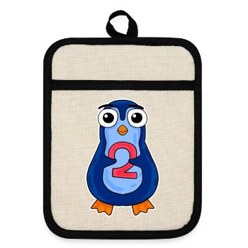 penguin 2 jahre alt - Zwei - Nummer 2 - 2 Klasse - Topflappen mit Gummirückseite - Leinen/Schwarz  - Vorne