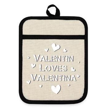 Valentinstag Happy Valentine s - Topflappen mit Gummirückseite - Leinen/Schwarz  - Vorne