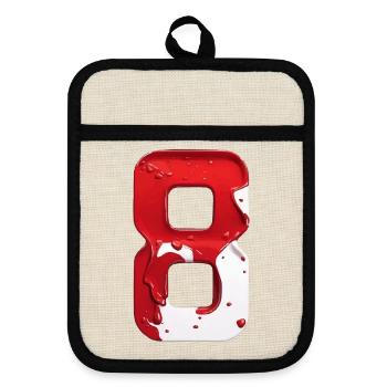 NR. 8 NUMMER 8 ROT WEIß 8. GEBURTSTAG - Topflappen mit Gummirückseite - Leinen/Schwarz  - Vorne