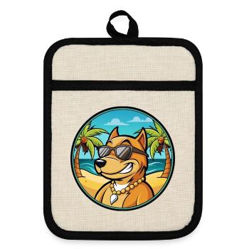 Cordoba Fighting Dog Breed Cartoon Sunglass Beach - Pot holders with rubber back - linen/black  - Front