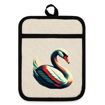 Cygne Personnage De Dessin Animé Animal De Compagnie Coloré - Maniques avec dos en caoutchouc - lin/noir  - Devant