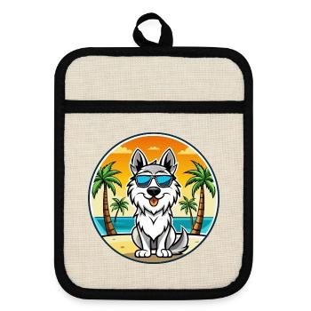 Carpathian Shepherd Dog Breed Cartoon Sunglasses - Pot holders with rubber back - linen/black  - Front