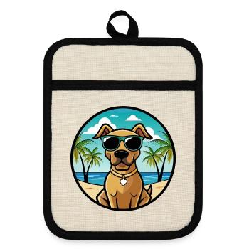 Schwarzes Maul Cur Hund Rasse Cartoon Sonnenbrille Strand - Topflappen mit Gummirückseite - Leinen/Schwarz  - Vorne