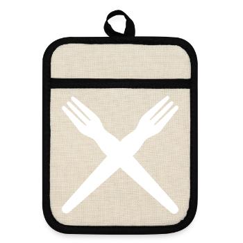 French fries fork crossed - Pot holders with rubber back - linen/black  - Front