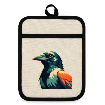 Crow Cartoon Character Colorful Pet Animal - Pot holders with rubber back - linen/black  - Front