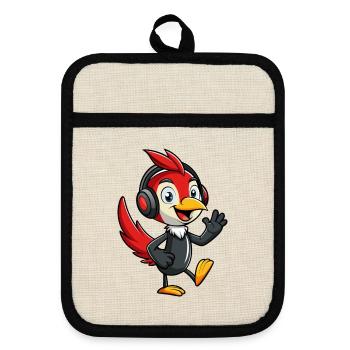 Woodpecker Funny Cartoon Character Musique de casque - Maniques avec dos en caoutchouc - lin/noir  - Devant