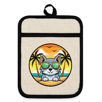 Australische Nebelkatzenrasse Cartoon Sonnenbrille Strand - Topflappen mit Gummirückseite - Leinen/Schwarz  - Vorne