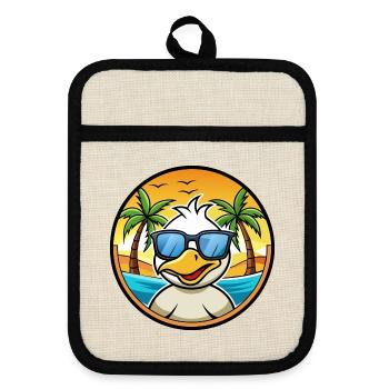 Ente Lustige Cartoon Sommer Strand Sonnenbrille Aufkleber - Topflappen mit Gummirückseite - Leinen/Schwarz  - Vorne