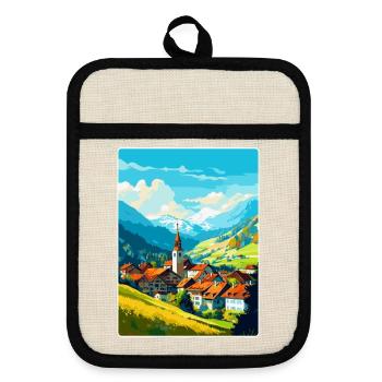 Gruyères Suisse Affiche de voyage vintage WPA Art - Maniques avec dos en caoutchouc - lin/noir  - Devant