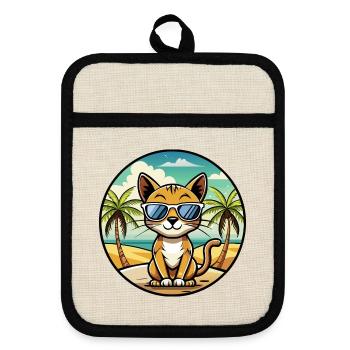 Chausie Katzenrasse Cartoon Sonnenbrille Strand - Topflappen mit Gummirückseite - Leinen/Schwarz  - Vorne