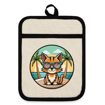Somali Kurzhaar Katze Rasse Cartoon Sonnenbrille Strand - Topflappen mit Gummirückseite - Leinen/Schwarz  - Vorne