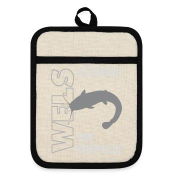 Wels angeln Waller fischen Sportfischen auf Wels - Topflappen mit Gummirückseite - Leinen/Schwarz  - Vorne