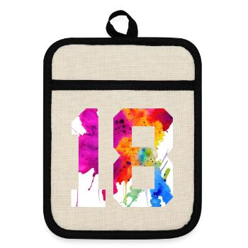 NUMBER 18 YEARS OLD 18TH BIRTHDAY - Pot holders with rubber back - linen/black  - Front