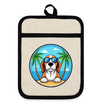 Basset Bleu De Gascogne Hunderasse Cartoon Beach - Topflappen mit Gummirückseite - Leinen/Schwarz  - Vorne