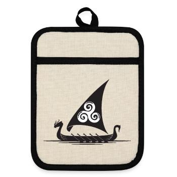 Viking Ship Triskel Sail - Pot holders with rubber back - linen/black  - Front
