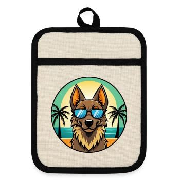 Belgischer Schäferhund Rasse Cartoon Sonnenbrille Strand - Topflappen mit Gummirückseite - Leinen/Schwarz  - Vorne