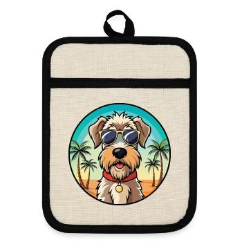 Weich beschichtete Wheaten Terrier Hunderasse Karikatur - Topflappen mit Gummirückseite - Leinen/Schwarz  - Vorne